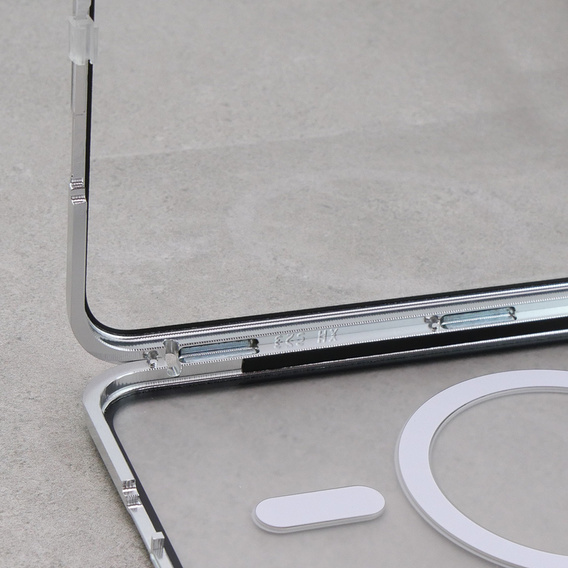 Магнитный чехол с двойным стеклом MagSafe для Samsung Galaxy S23, серебряный