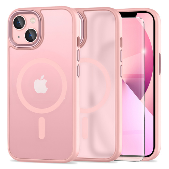 Чехол для iPhone 13, для MagSafe, ERBORD Matt Case, розовый + стекло для экрана