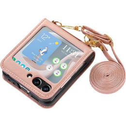 Кожаный чехол с прорезями для карт для Samsung Galaxy Z Flip 5 5G, розовый