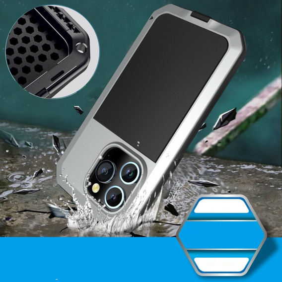 Чохол для iPhone 15 Pro Max, броньований, з інтегрованим склом, сріблястий