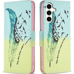 Откидной чехол для Samsung Galaxy S23 FE, Wallet, Feather синий / жёлтый
