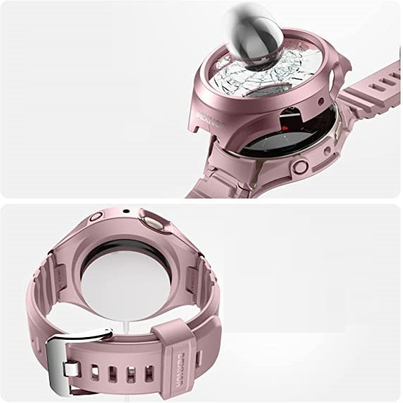 Ремінець + чохол Dexnor для Samsung Galaxy Watch Active 2 44mm, with tempered glass, рожевий