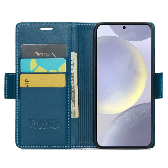 Чехол для Samsung Galaxy S24, ERBORD Glossy Litchi, кошелек с клапаном, синий