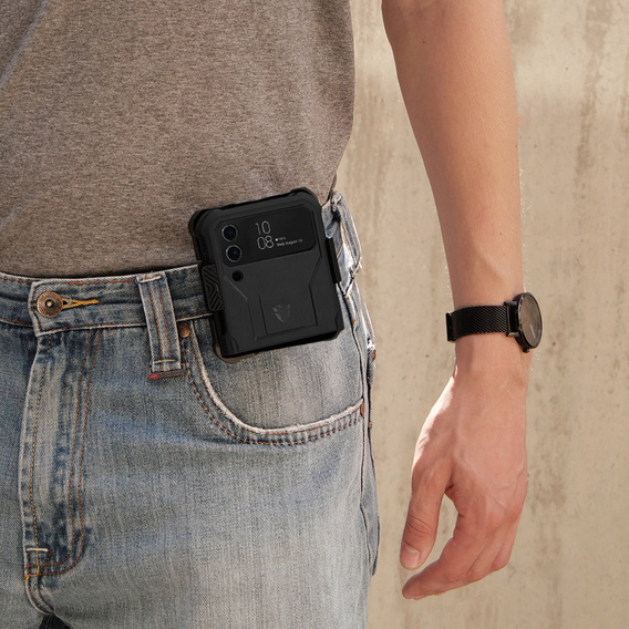 Броньований чохол для Samsung Galaxy Z Flip 4 5G, Dexnor Clip Holder, чорний