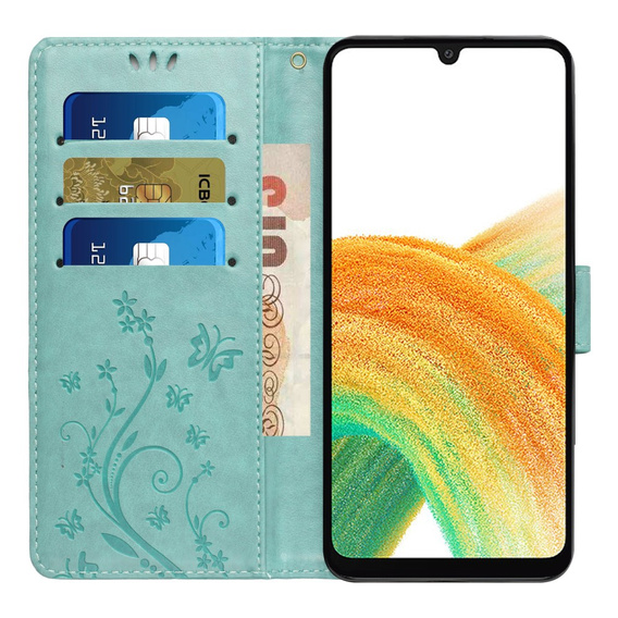 Чохол-книжка для Samsung Galaxy A25 5G, Butterfly, м'ятний + скло 9H  