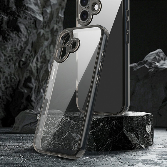 Чехол для iPhone 17, с крышкой камеры, прозрачный с черными боками