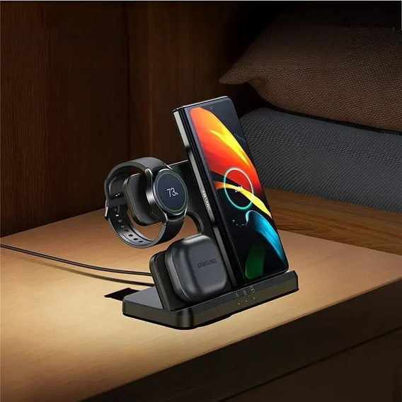 Беспроводное индуктивное зарядное устройство 3 в 1 ERBORD для смартфона, Galaxy Watch и Galaxy Buds, черный