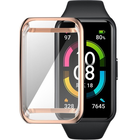 Чехол 2в1 с защитой экрана для часов Huawei Band 6/7, Rose gold