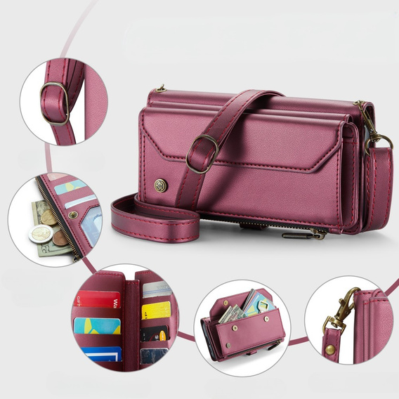 Чохол CASEME для Samsung Galaxy S24 FE, RFID Leather Wallet з плечовим ременем, червоний