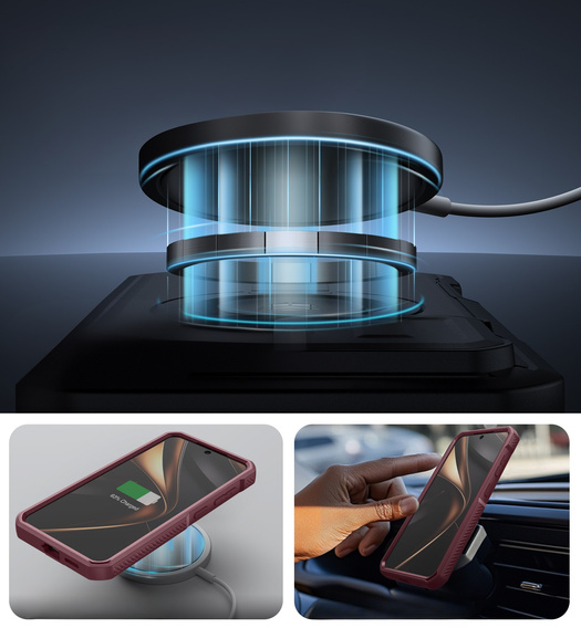 Бронированный чехол для Samsung Galaxy S25, Dexnor CamProtect MagSafe, красный (Две рамки)