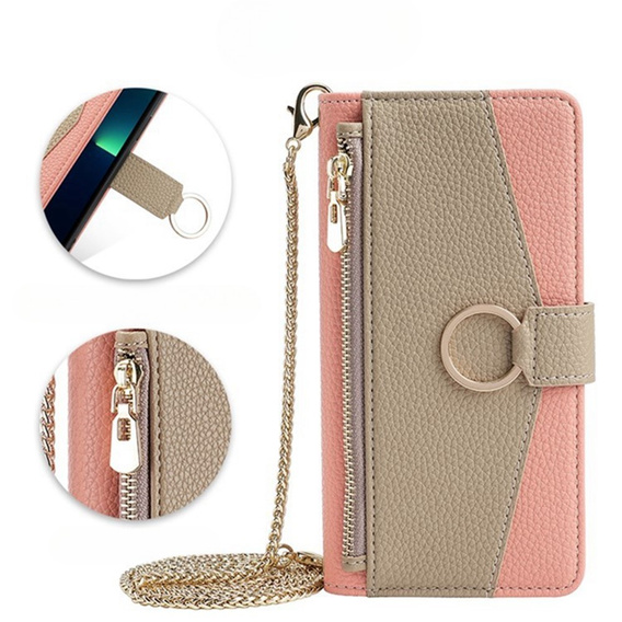 Флип-кейс для Samsung Galaxy A56 5G, Wallet Zipper Pocket, с зеркалом, розовый