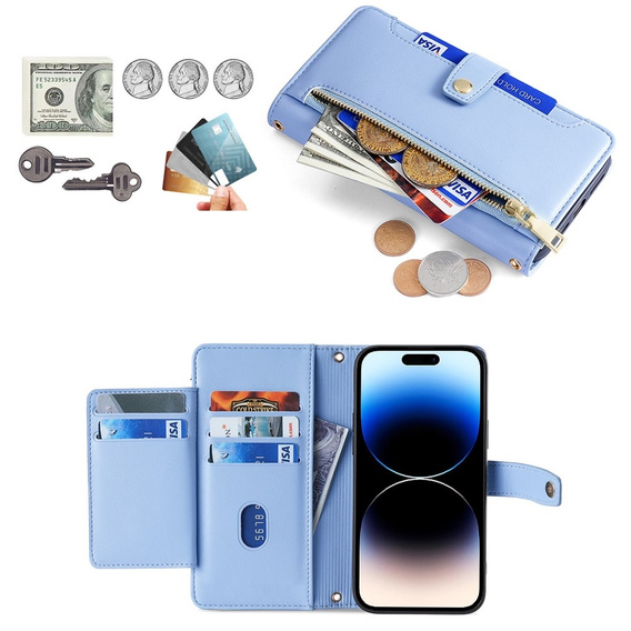 Чохол-книжка для iPhone 14 Pro, Wallet Zipper Pocket, м'яти