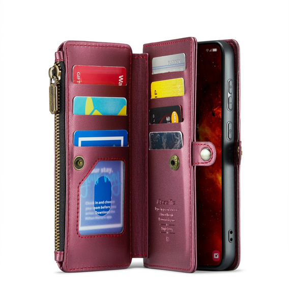 Чохол CASEME для Samsung Galaxy S24 FE, RFID Leather Wallet з плечовим ременем, червоний