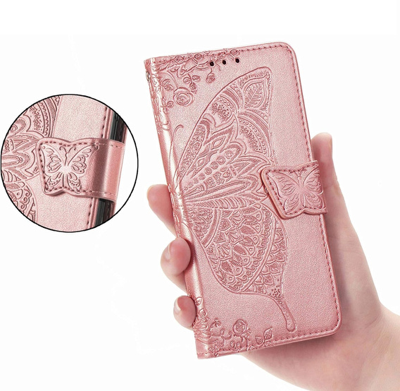 Откидной чехол для Oppo A40 / Oppo A40m, Butterfly, розовый rose gold