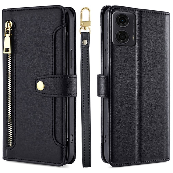 Откидной чехол для Motorola Moto G04 / G24 / G24 Power, Wallet Zipper Pocket, чёрный