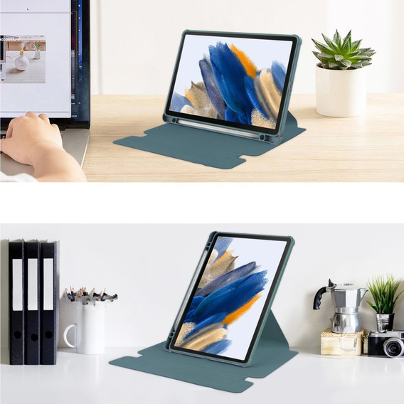 Чехол клавиатура для Samsung Galaxy Tab A9+, Rotary 360° Leather, тёмно-зелёный