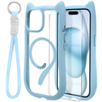 Чехол для iPhone 13 / iPhone 14, для MagSafe, Cute Cat, синий + стекло для экрана