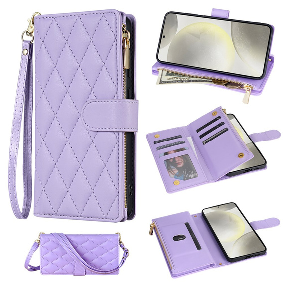 чехол-крышка для Samsung Galaxy S25 Edge, Rhombus Crossbody Leather, фиолетовый