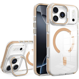 Чохол для iPhone 17 Pro Max, для MagSafe, з підставкою, прозорий із золотими вставками