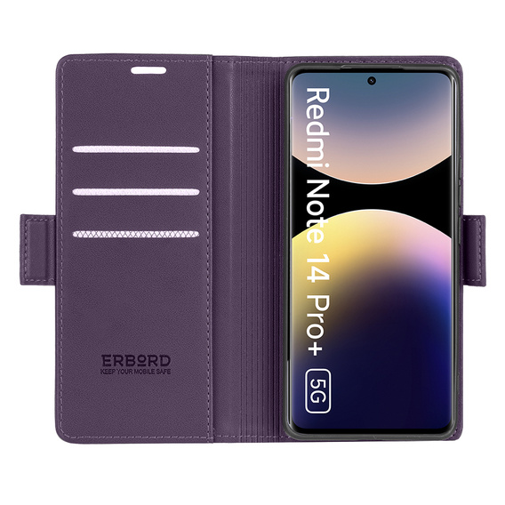 Чехол для Xiaomi Redmi Note 14 Pro+ 5G / Xiaomi Poco X7 5G / Xiaomi Redmi Note 14 Pro 5G, ERBORD Glossy Litchi, кошелек с клапаном, фиолетовый