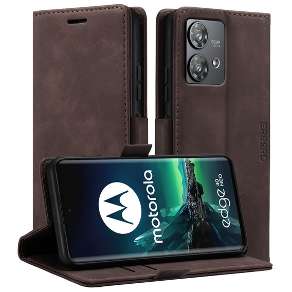 Чехол для Motorola Edge 40 Neo, ERBORD Vintage, бумажник с клапаном, кофе