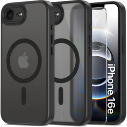 Чохол для iPhone 16E, для MagSafe, ERBORD Matt Case, чорний + захисне скло