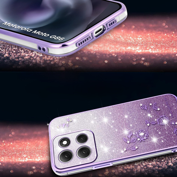 Чехол для Motorola Moto G86 5G, Glitter Flower, фиолетовый