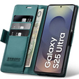 Чехол для Samsung Galaxy S25 Ultra, ERBORD Glossy Litchi, кошелек с клапаном, зелёный