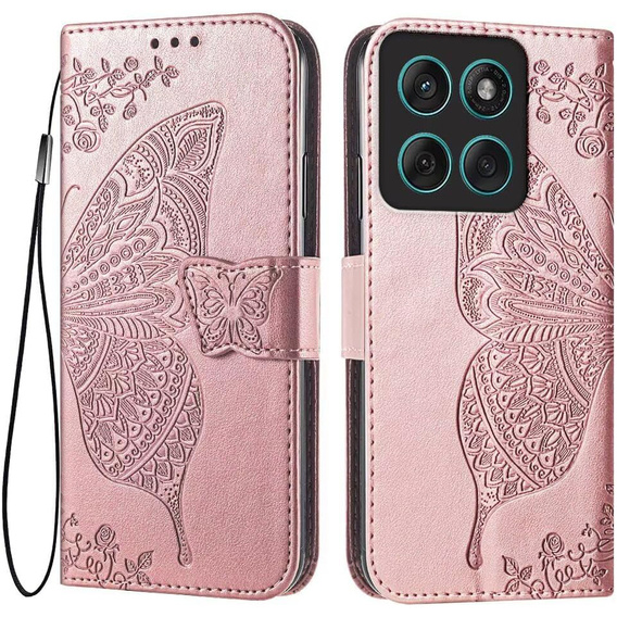 Чохол-книжка для Motorola Moto G86 5G, Butterfly, рожевий rose gold