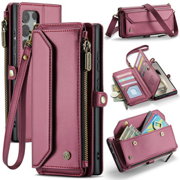Чехол CASEME для Samsung Galaxy S25 Ultra, RFID Leather Wallet, с плечевым ремнем, красный