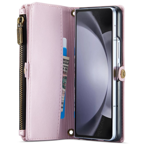 Чехол CASEME для Samsung Galaxy Z Fold6 5G, RFID Leather Wallet, с плечевым ремнем, розовый