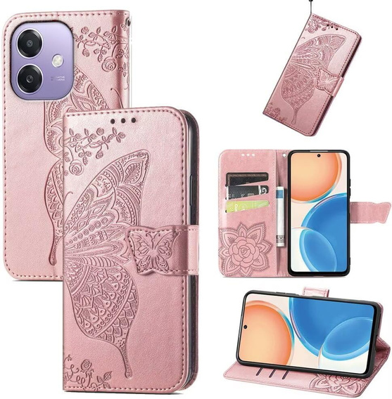 Откидной чехол для Oppo A40 / Oppo A40m, Butterfly, розовый rose gold