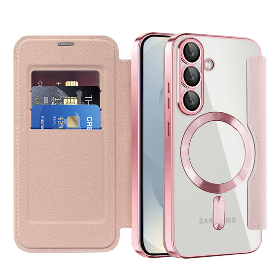 Чохол-книжка для Samsung Galaxy S25, RFID Wallet MagSafe CamShield, рожевий
