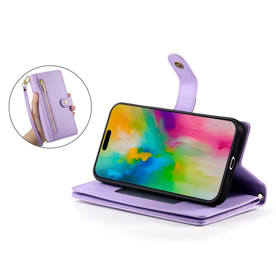 Откидной чехол для iPhone 16 Pro Max, Wallet Zipper Pocket, фиолетовый