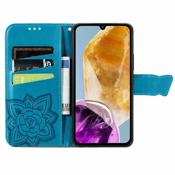 Откидной чехол для Samsung Galaxy M15 5G, Butterfly, синий