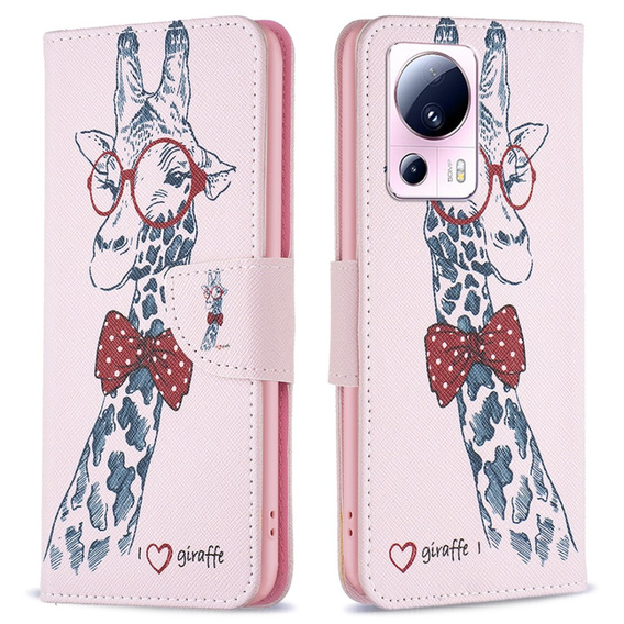 Откидной чехол для Xiaomi 13 Lite, Wallet, giraffe, розовый