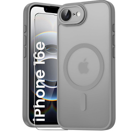 Чехол для iPhone 16E, для MagSafe, ERBORD Matt Case, титановый серый + стекло для экрана