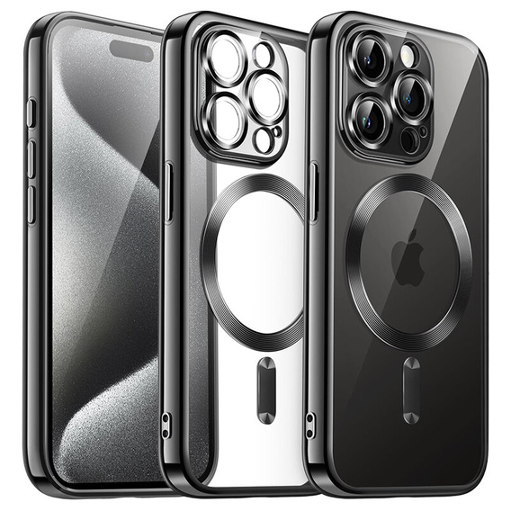Чохол для iPhone 15 Pro, Electro MagSafe, чорний + Скло на екран