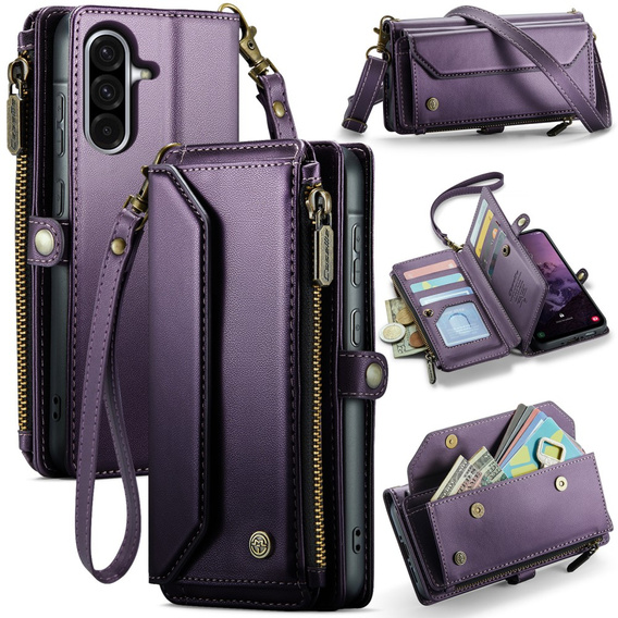 Чехол CASEME для Samsung Galaxy A56 5G, RFID Leather Wallet, с плечевым ремнем, фиолетовый
