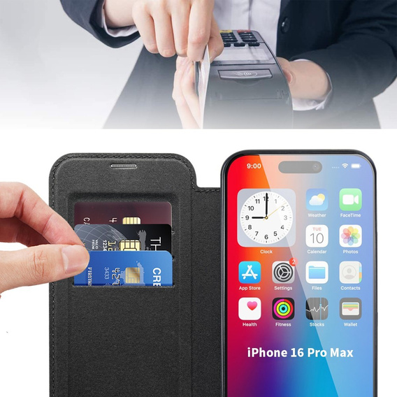 Откидной чехол для iPhone 16 Pro, RFID Wallet MagSafe CamShield, чёрный