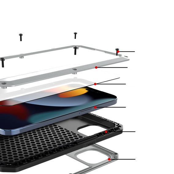 Чехол для iPhone 15, бронированный, со встроенным стеклом, серебряный