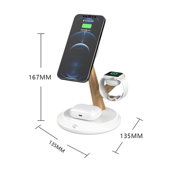 Індукційний зарядний пристрій для iPhone Apple Watch AirPods, Tree Branch, білий
