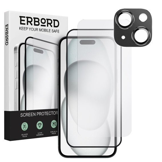 2х гартоване скло ERBORD для камери, щоб iPhone 15 Plus