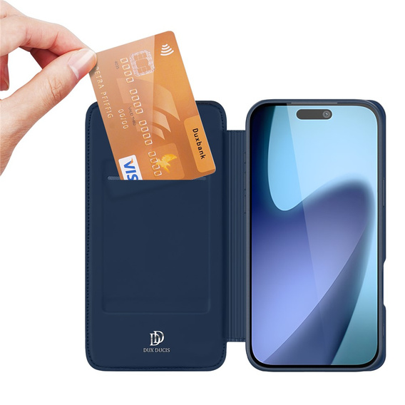 Чехол Dux Ducis для iPhone 17, Skin Pro, с клапаном, со слотом для карт, темно-синий