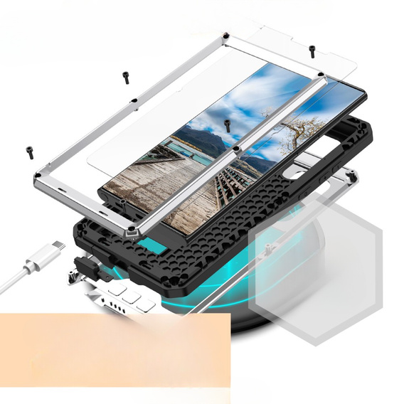 Бронированный чехол для Samsung Galaxy S22 Ultra, R-JUST CamShield Slide, серебряный