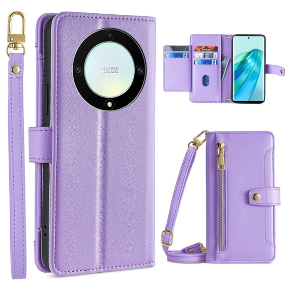 Откидной чехол для Honor Magic5 Lite, Wallet Zipper Pocket, фиолетовый