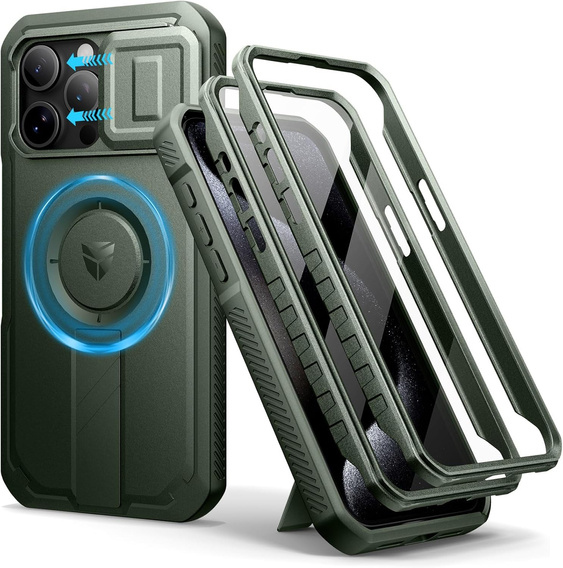 Броньований чохол для iPhone 15 Pro Max, Dexnor CamProtect MagSafe, зелений (Дві рамки)