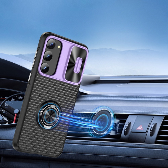 Чoхол до Samsung Galaxy S23 Plus, Camera Slide Ring, чорний / фіолетовий