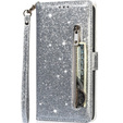 Чохол-книжка для Samsung Galaxy A55, Wallet Zipper Pocket Glittery, сріблястий