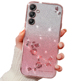 Чохол для Samsung Galaxy A35 5G, Glitter Flower, рожевий rose gold